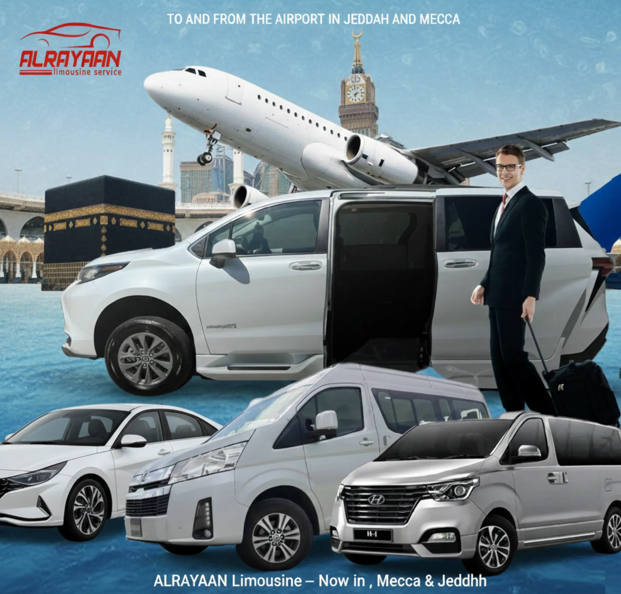 الريان ليموزين مطار جدة ومكة نقل VIP بسيارات سيدان وفان عائلية