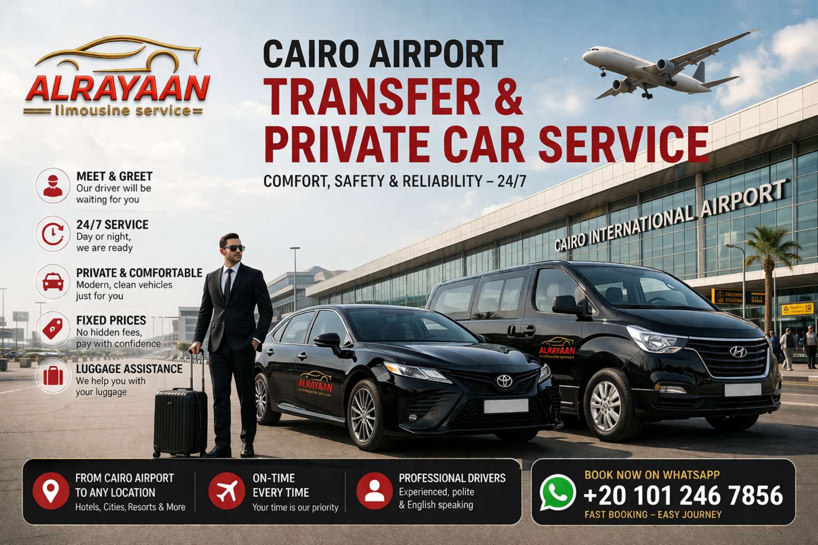Cairo Airport Transfer Egypt private limousine service with Rayaan Limousine